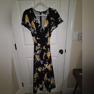 Lane Bryant Black and Yellow Wrap Midi Dress